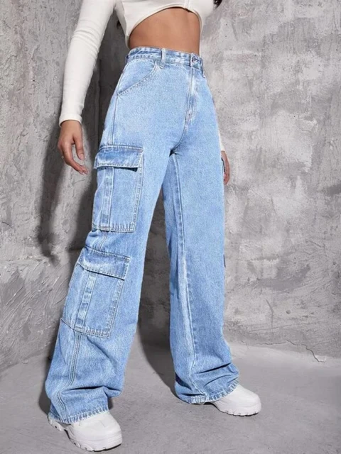 Women Loose Mid Waist Jeans Y2k Aesthetic Baggy Straight Leg Denim Pants  Cargo Trousers Streetwear