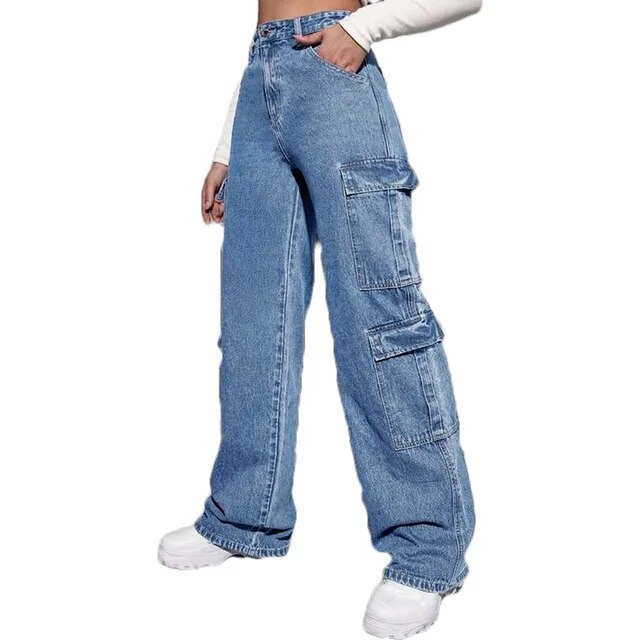 2023 Streetwear Ripped Jeans Women Straight Pants Women Mid Waist Loose  Summer Baggy Jeans Y2K High Street Cargo Pants Women